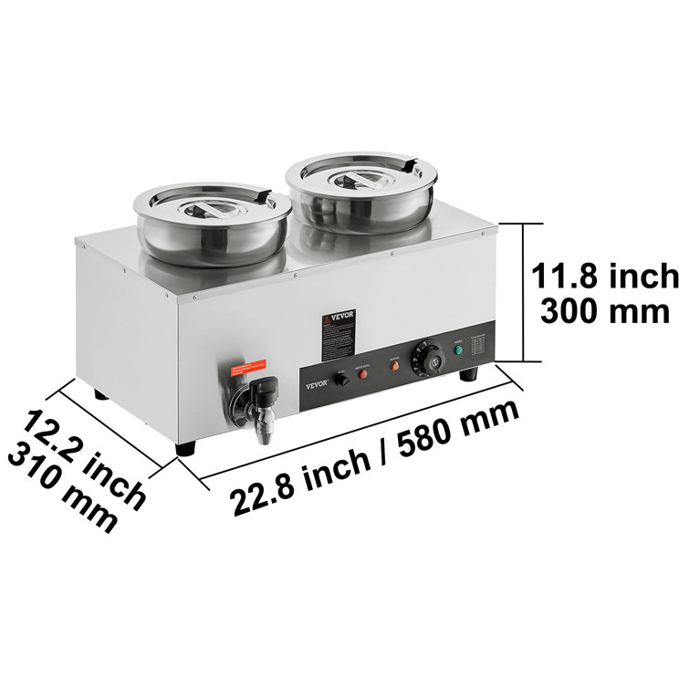 VEVOR Electric Soup Warmer, Dual 7.4qt Stainless Steel Round Pot 86~185F Adjustable Temp, 1200W Commercial Bain Marie with Ant