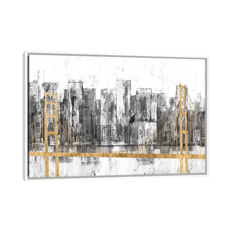 « Golden Bridge panorama » par Jennifer Goldberger-impression, H 40 po x l 60 po x 1,5 po, Toile blanche encadrée