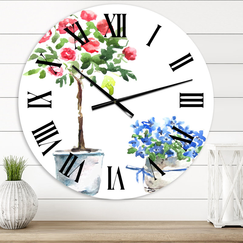 Plantes d'intérieur bleues et rouges - Horloge murale traditionnelle, Moyen