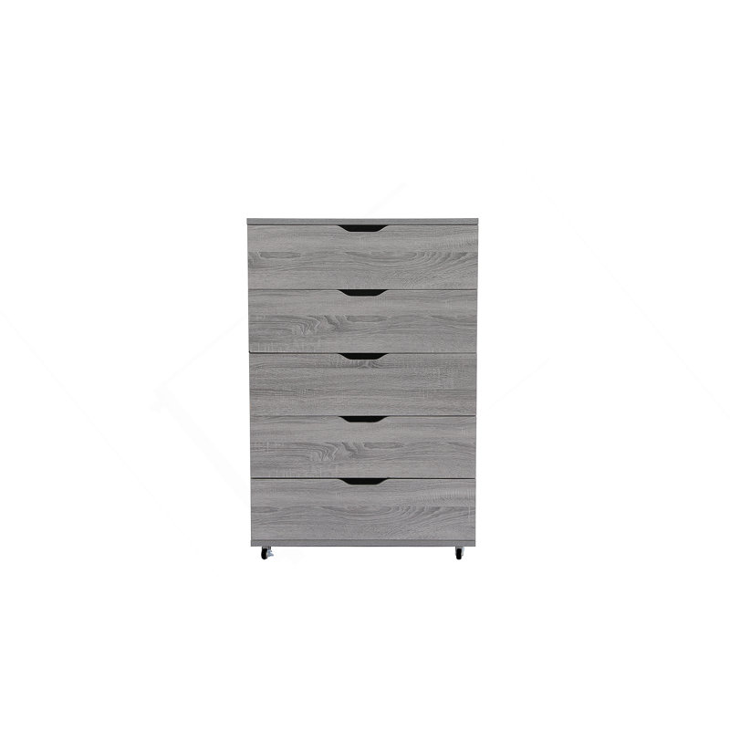 Commode à 5 tiroirs avec roulettes, Gris