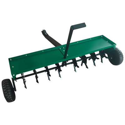 48" Tow Behind Lawn Plug Aerator with 30 Steel Tines, Heavy Duty Aerator with Universal Hitch & Wheels