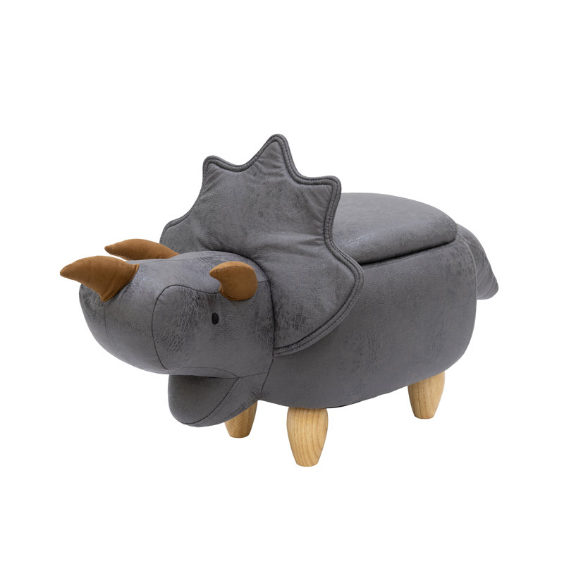 Repose-pieds avec rangement Zoomie, dinosaure pour enfants, doux en forme d'animal, gris