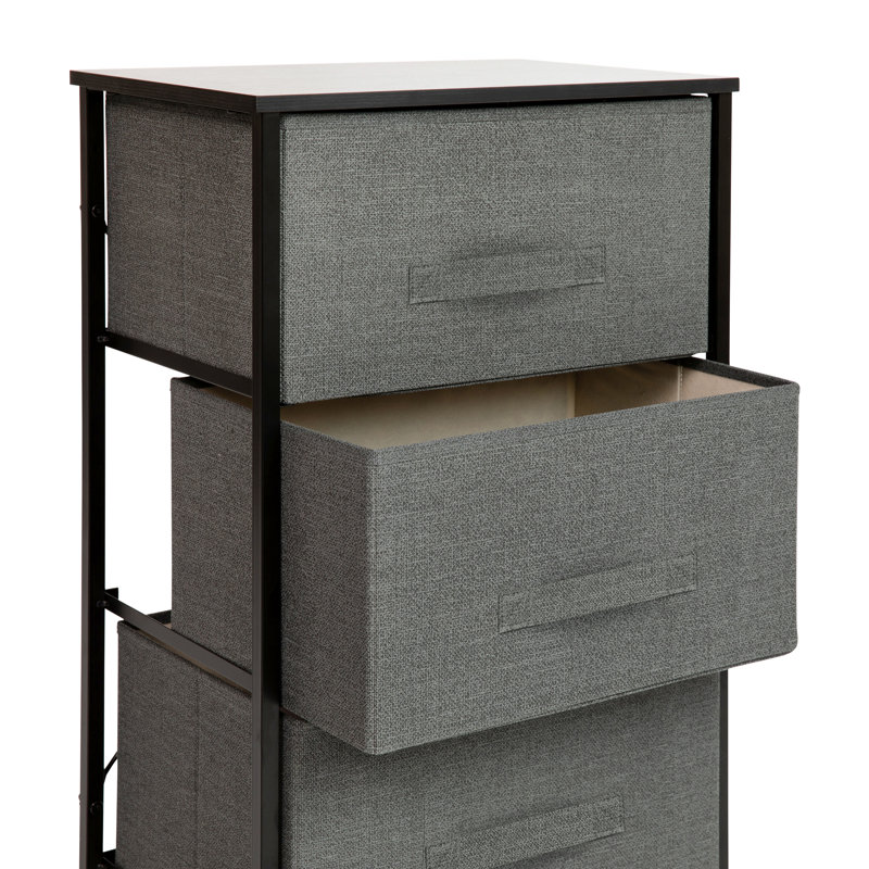 Commode de rangement verticale à 3 tiroirs avec plateau en bois et tiroirs en tissu Colne, Noir / gris foncé
