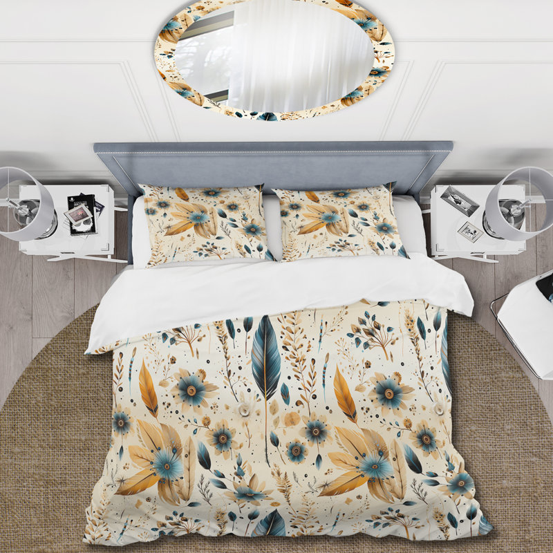 Motif bohème rustique - ensemble de housse de couette floral - microfibre de polyester