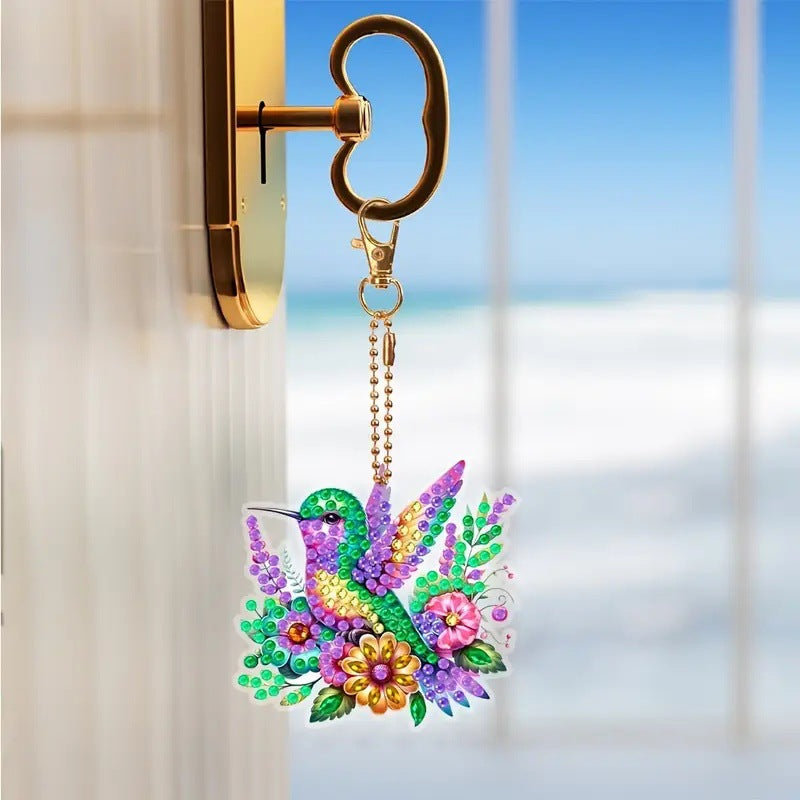 Syntego 6Pcs 5D DIY Colourful Hummingbird Diamond Painting Kit Keyrings/Keychains Kit Double Sided Rhinestone Craft Pendant