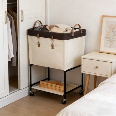 Laundry Cart, Double-Layer Rolling Laundry Basket, Heavy-Duty Laundry Basket With Lockable Wheels, Suitable For Laundry Room Storage And Organization, Bedroom, Dormitory, Wardrobe