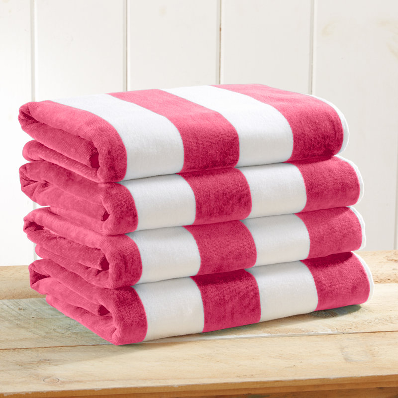 100% Cotton Absorbent & Quick-Dry Cabana Beach Towels, Bright Pink