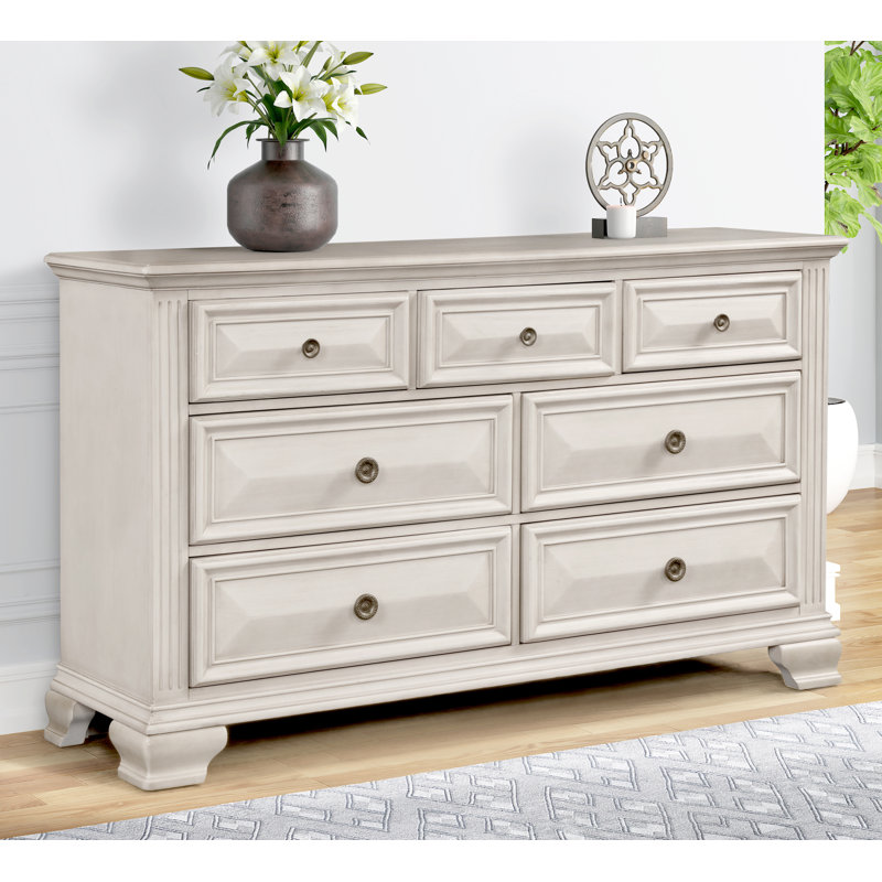 Oyler 64'' W 7 - Drawer Dresser, Distressed Parchment