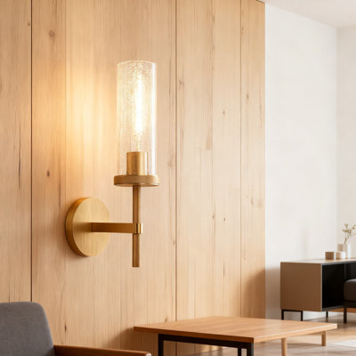Appliques murales en laiton 15 pouces, ensemble de 2 avec abat-jour en verre craquelé, luminaires de meuble-lavabo modernes pour salle de bain, chambre à coucher, salon, couloir et escalier