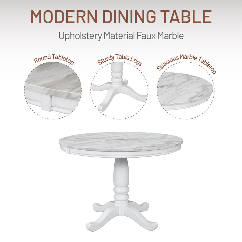 Ensemble de salle à manger 5 pièces pour 4 personnes, table en bois massif avec 4 chaises pour la maison, Blanc