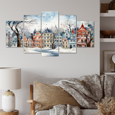 «Christmas Village In Winter III - Winter Landscape Multipanel», art mural