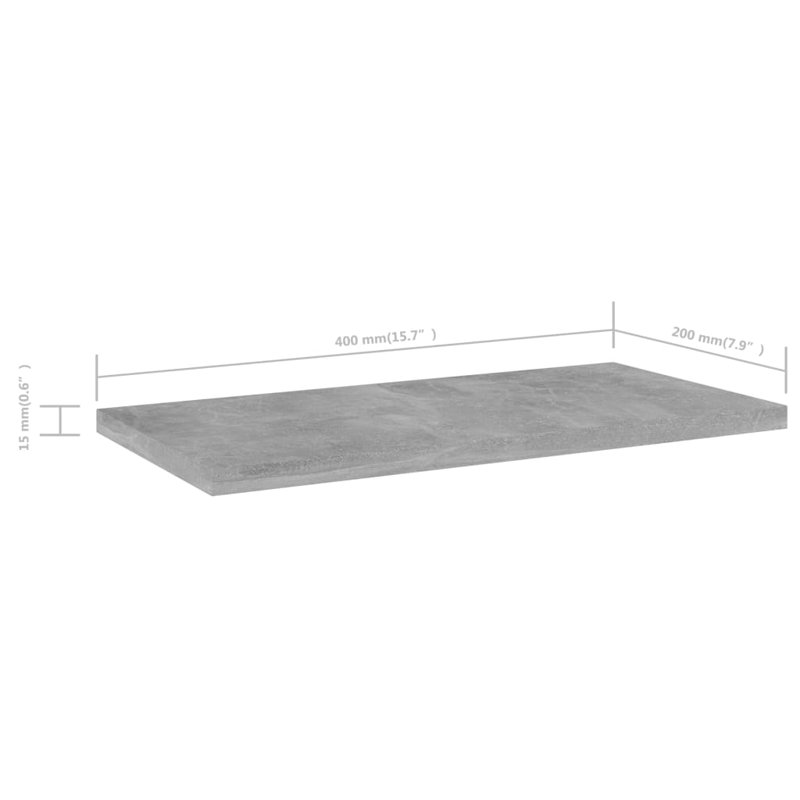 vidaXL Shelf Set of 4 Concrete Grey Engineered Wood 15.7 x 7.9 x 0.6 in, Concrete Grey, 0.6" H x 15.7"W x 7.9" D