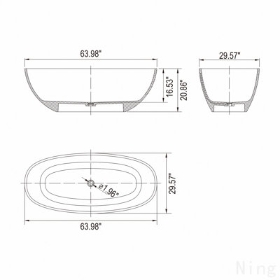 64 Inch Freestanding Solid Surface Soaking Bathtub