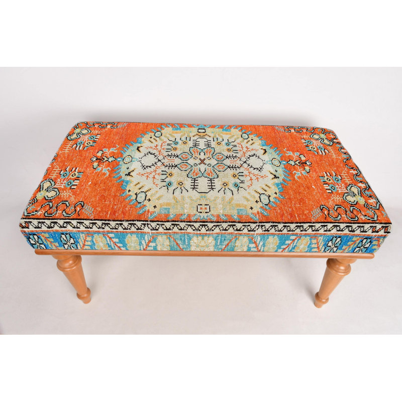 Cotton Upholstered Bench, White, 45cm H x 120cm W x 45cm D
