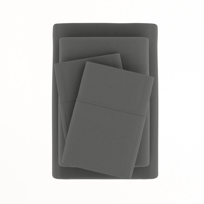 Becky Cameron 1800 Series Double-Brushed Microfiber 4 Piece Sheet Set, Gray, Queen Sheet Set + Fitted Sheet + 2 Pillowcases