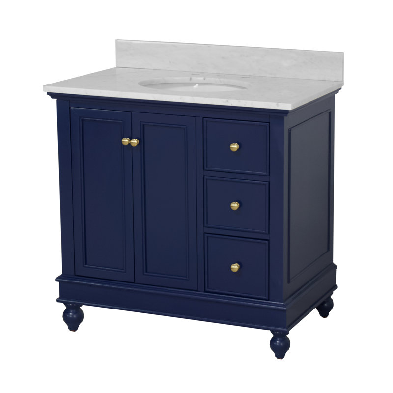 Ensemble de meuble-lavabo simple 36 po Ferdinand, Marbre de Carrare, Bleu royal