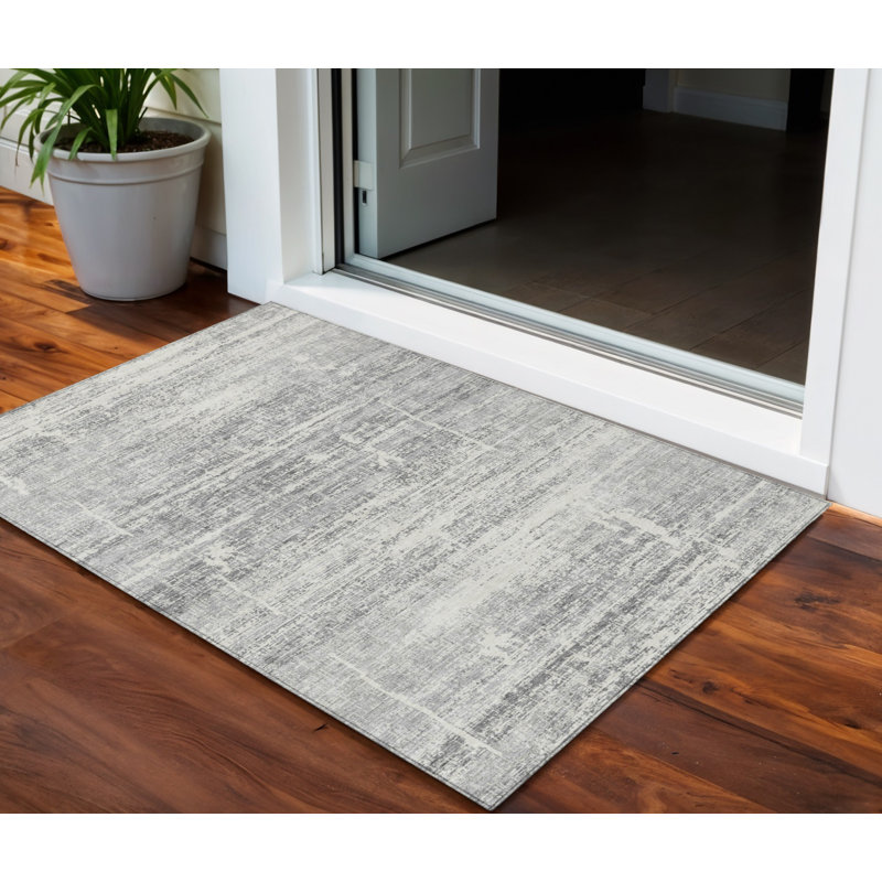 3' X 5' Gray And Charcoal Abstract Washable Indoor Outdoor Area Rug