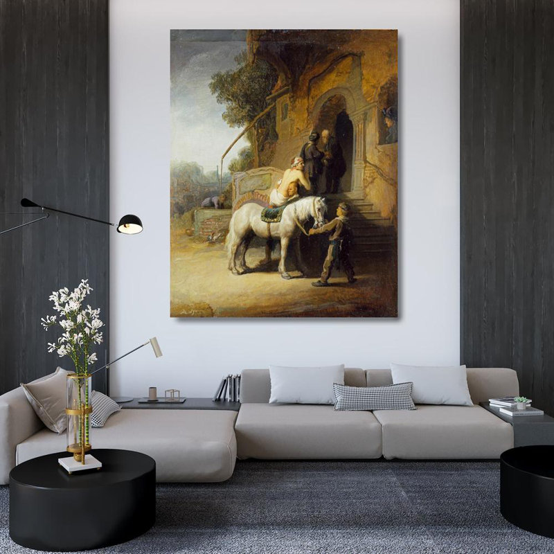 «The Good Samaritan» par Rembrandt Van Rijn - Art mural sur toile tendue avec châssis, H 24 po x l 17 po