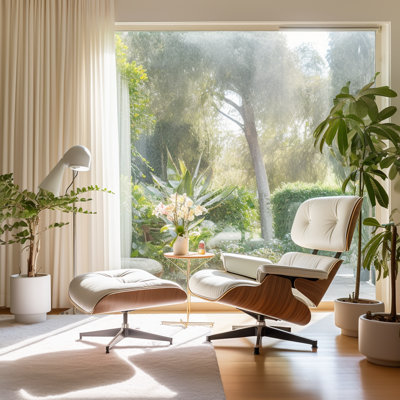 Chaise longue pivotante en cuir fleur avec repose-pieds