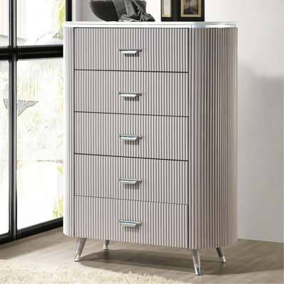 Unique Contemporary Style 1Pc Chest Cultured Stone On Top English Dovetail Drawers Chrome Handles Angled Legs Light Bedroom Furniture