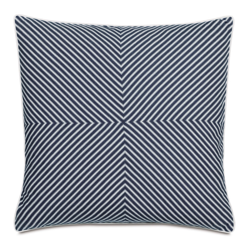 Blue and White Cotton Square Throw Pillow with Faux Down Insert