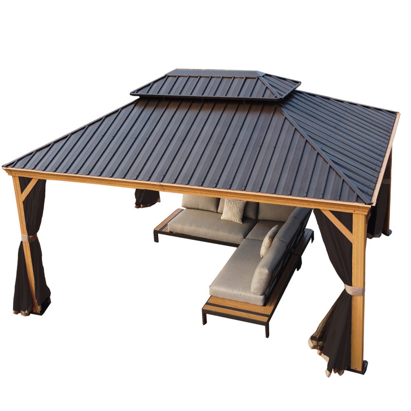 Kozyard Apollo 12' x 16' Brown Aluminum Hardtop Gazebo with Mosquito Net