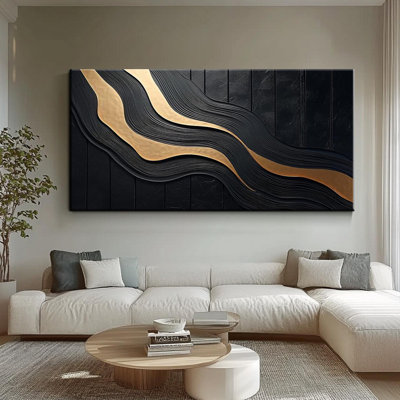 Art mural abstrait sur toile noir et or 3D