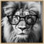 «Black and White Lion in Reading Glasses» par The Creative Bunch Studio, reproduction d'art sur toile encadrée-448566436