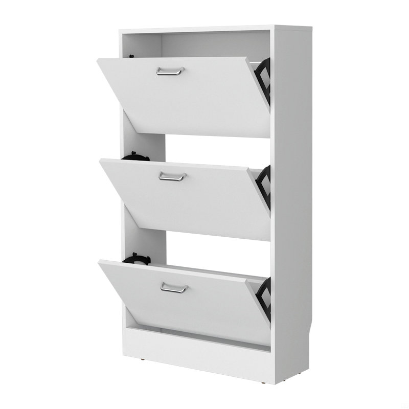Shoe Rack With 3 Flip-Down Compartments, White