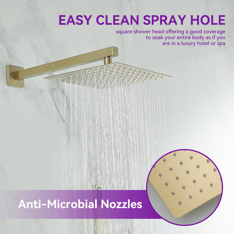 Brushed Gold Stainless Steel Wall Mounted Rain Shower System