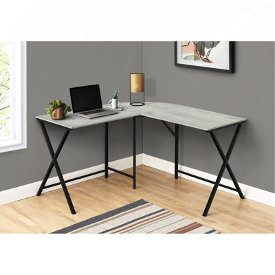 Bureau d'ordinateur, bureau personnel, coin, L 55 po, forme en L, travail, ordinateur portable, stratifié gris, métal noir, contemporain