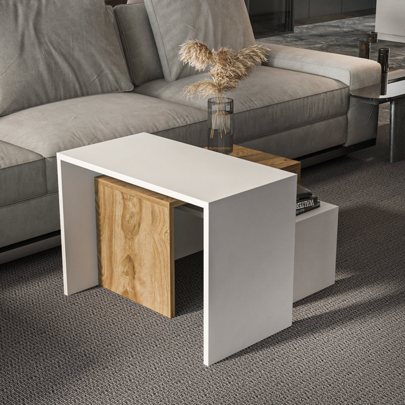 Shalesa Modern Nesting Table, Oak Wood