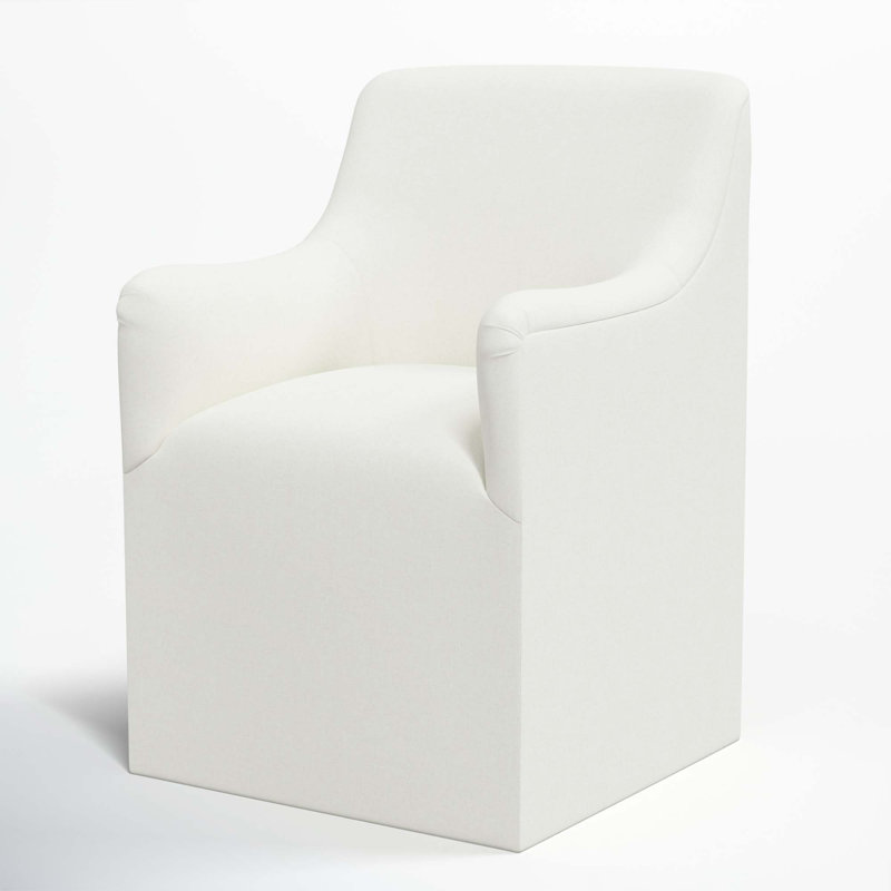 Chaise avec accoudoirs à dossier rembourré Howth, Lin blanc texturé Zuma