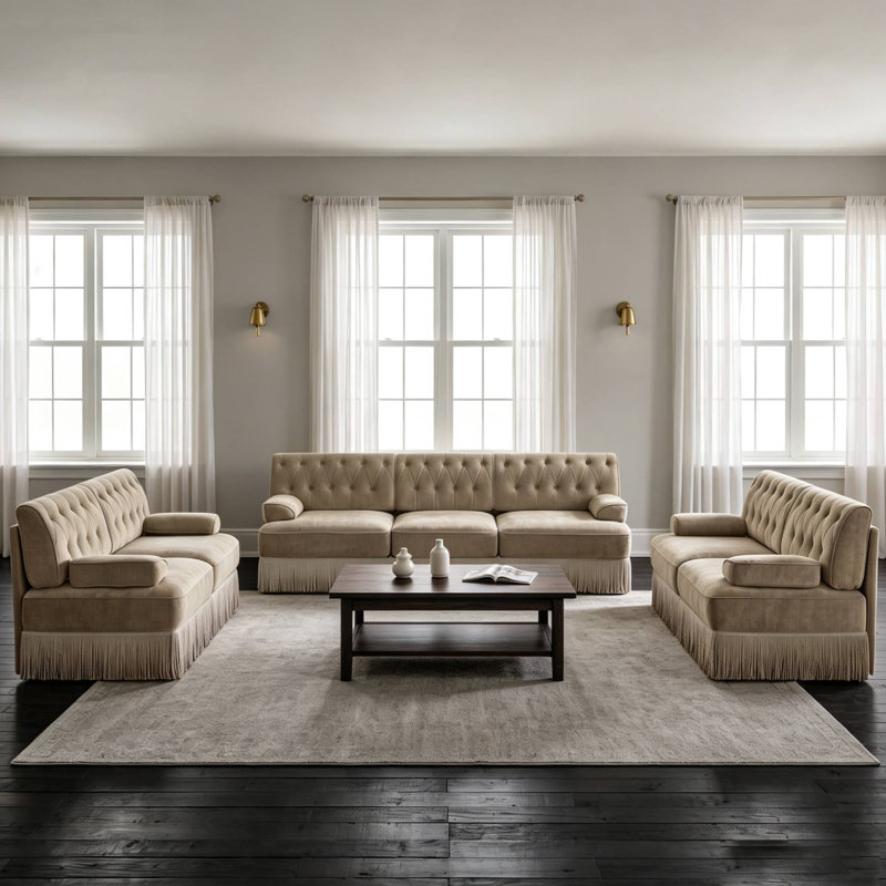 Upholstered Sofa, Velours brun clair