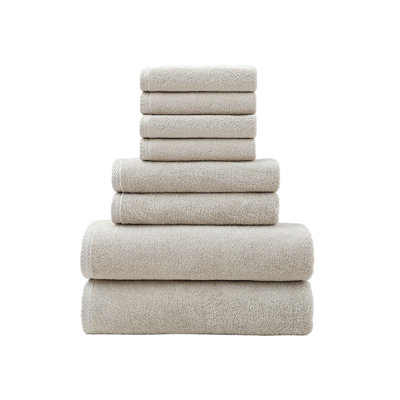 Ensemble de 8 serviettes de bain absorbantes douces et épaisses, serviettes en polyester à séchage rapide pour la maison et le cadeau, beige 55,1 x 27,5 po