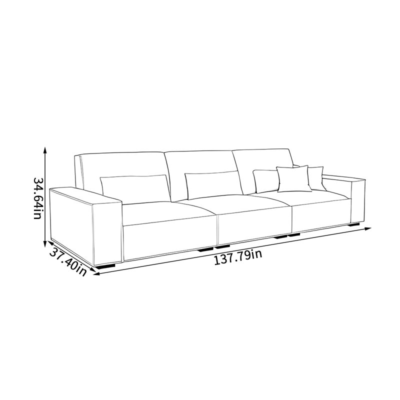 Modern simple tofu block sofa, 34.64" H x 137.79" W x 37.4" D, 5