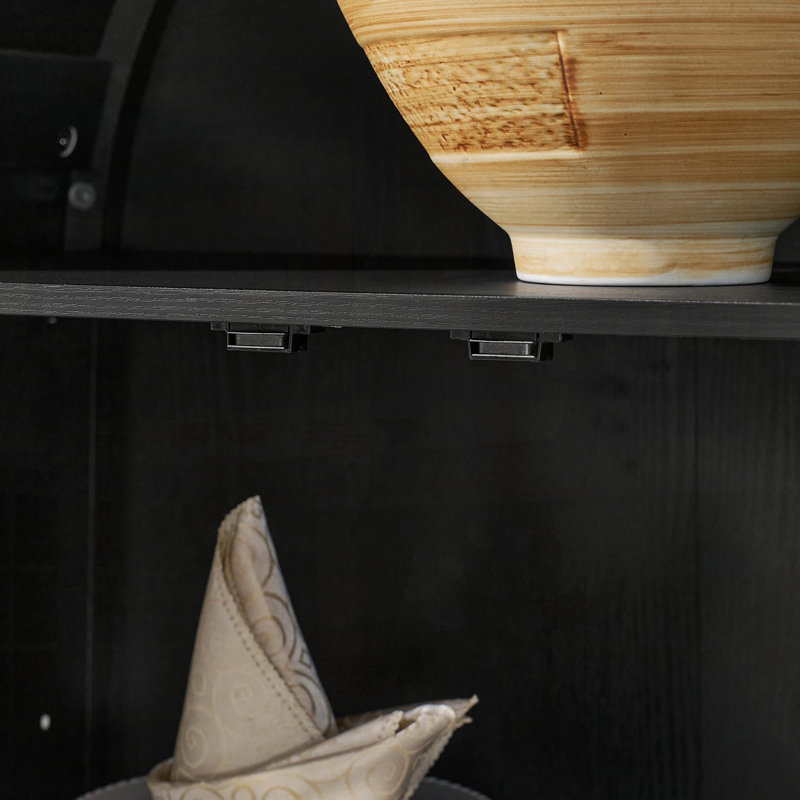 High Arched Storage Cabinet with LED Light and Glass Partitions – Black, Black