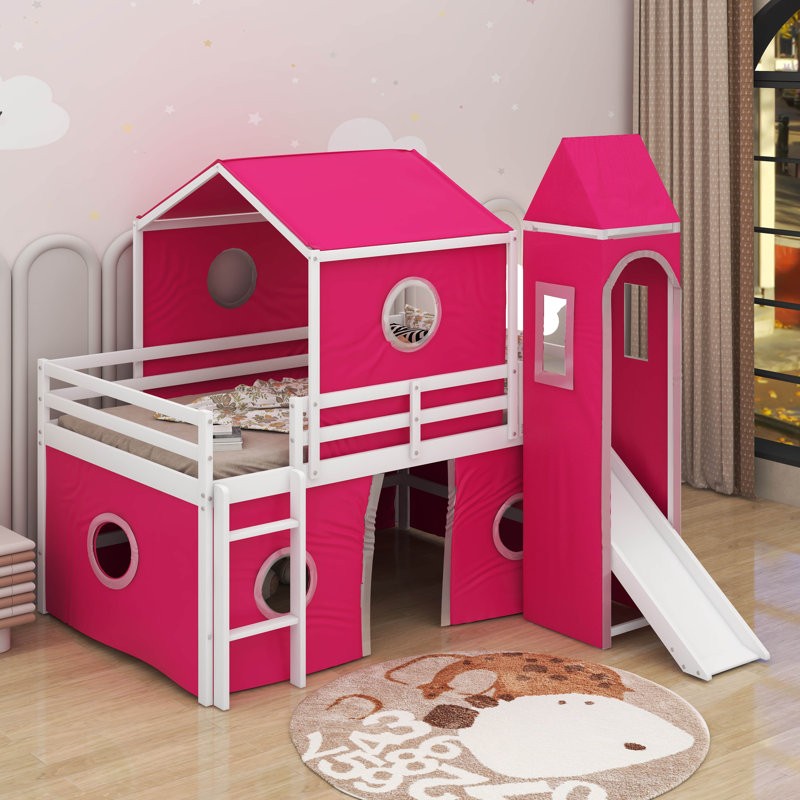 Lit mezzanine double avec tour, Rose
