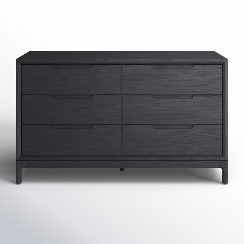 Rise 51" W 6-Drawer Solid and Manufactured Wood Double Dresser , Black
