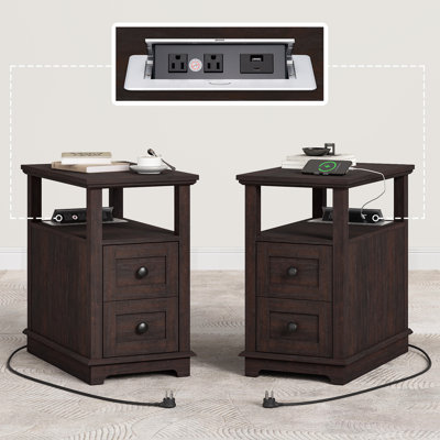 2 Drawers Bedroom Nightstands with Storage and Fast Charging Station