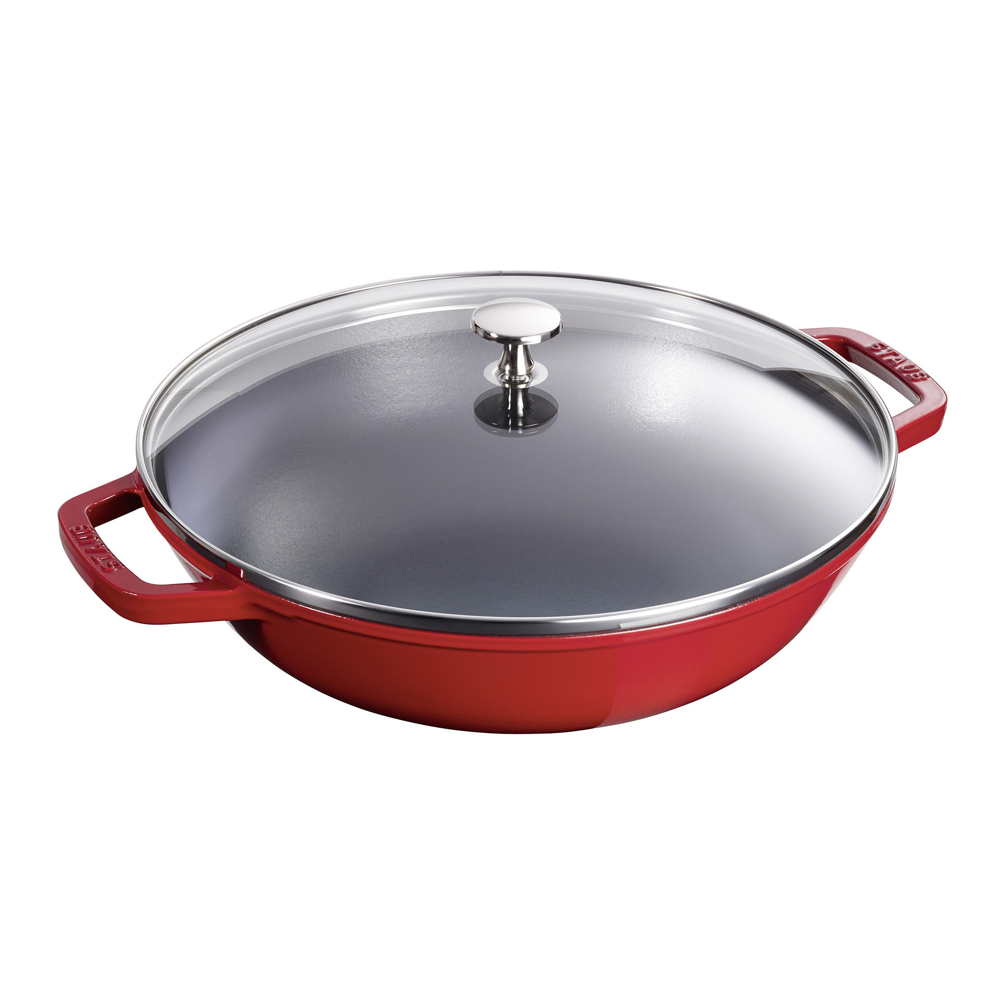 Staub Cast Iron Perfect Pan with Glass Lid, Wok, Dutch Oven, 4.5-Quart, Serves 4-5, Cherry