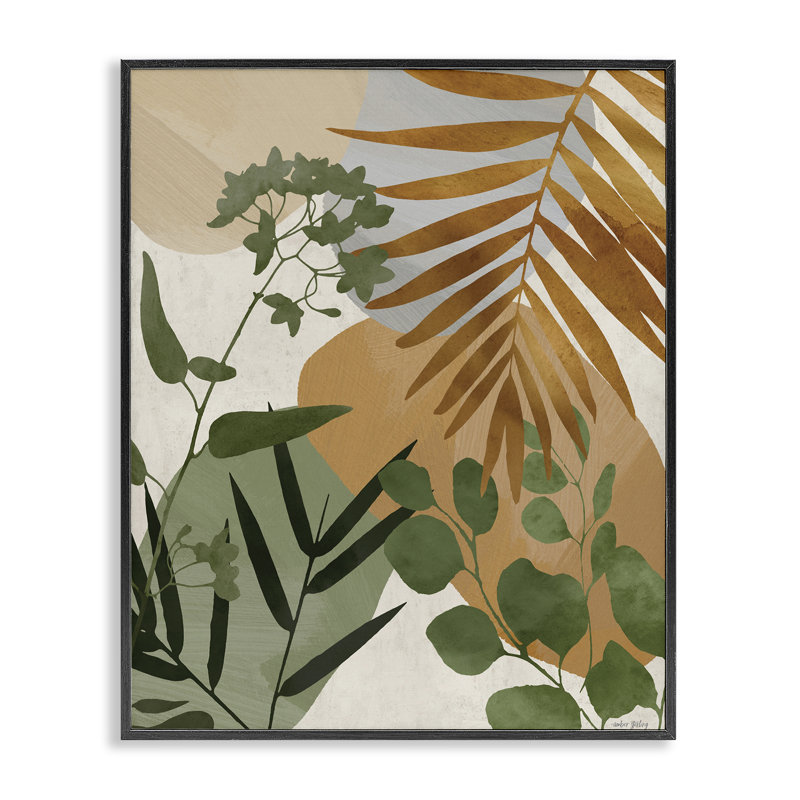 Giclée encadrée de feuilles tropicales terreuses, design par Amber Sterling, H 14 po x l 11 po, Giclée encadrée noir minuit