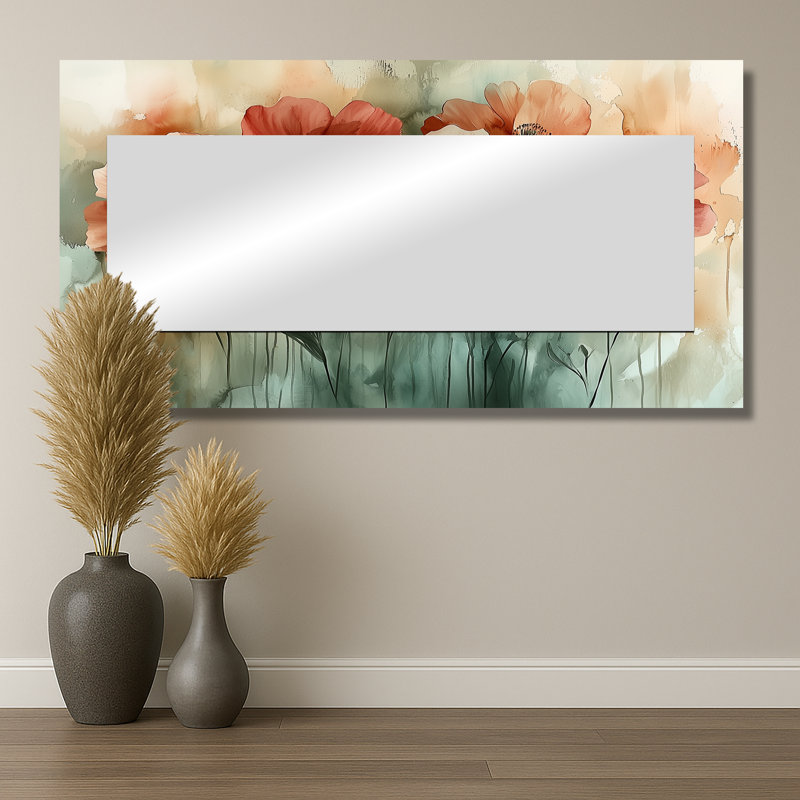 Coucher de soleil sur les fleurs de fuschia I - Art mural miroir floral - imprimé sur métal, 28 po x 55 po