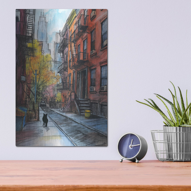 Art mural en métal Winston Porter «City Cat No 2» par Andreas Magnusson, H 16 po x l 12 po