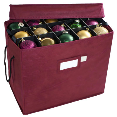 Christmas Ornament Storage Box, Holds 60-3 Inch Ornaments，Adjustable Acid-Free Dividers, 4 Removable Trays with Handles, Assembled Dimensions 16.25 Inch x 10 Inch x 13 Inch