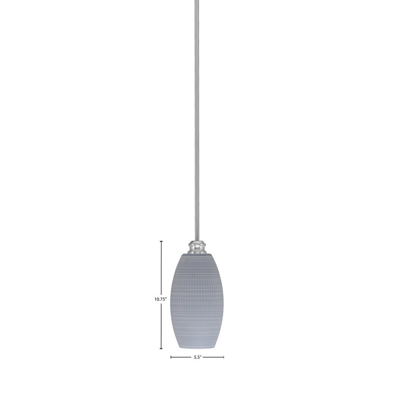 Mini-luminaire suspendu à tige avec verre matriciel gris 5,5 po Edge, Nickel brossé