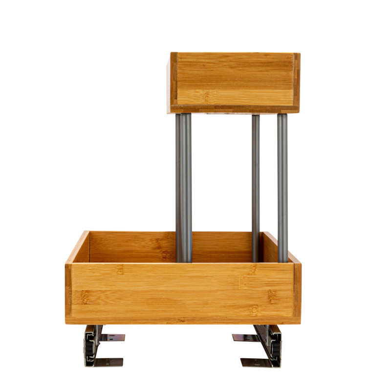 Elizandra Glidez Steel and Bamboo Pull-Out/Slide-Out Storage Organizer for Under Sink or Cabinet Use - 2 -Tier Design - Fits Standard Size Cabinet or Shelf