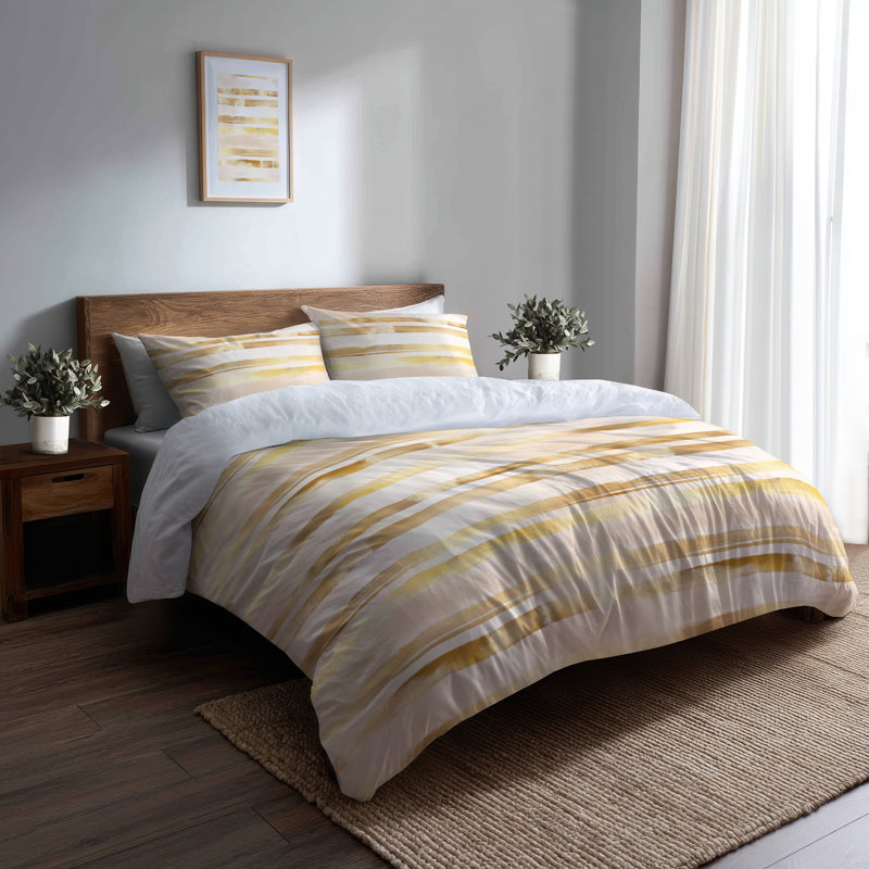 Ensemble de housse de couette et de coussin rayé à rayures dorées 3 lignes Modern