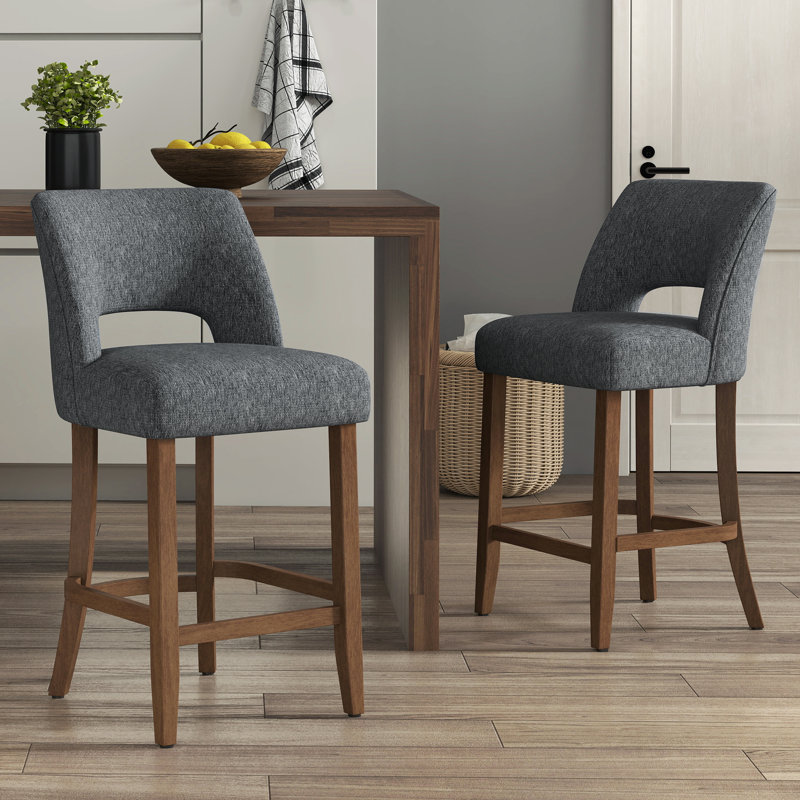 Tabouret de comptoir rembourré en bois massif, Marine, 4