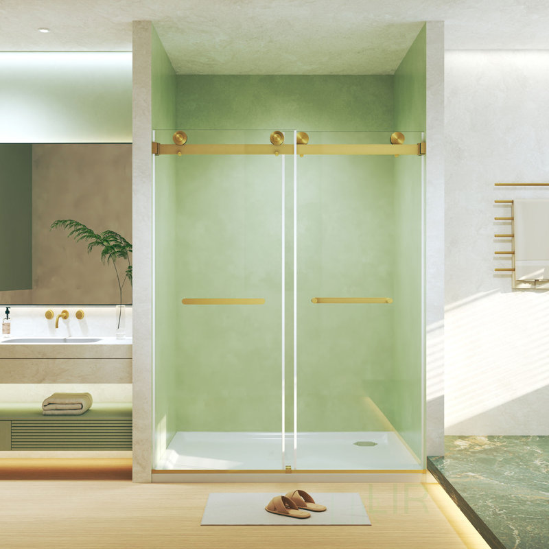 Frameless Double Sliding Shower Door With 8Mm Tempered Glass, Explosion Proof Film, And Stainless Steel Handle, Shower Door